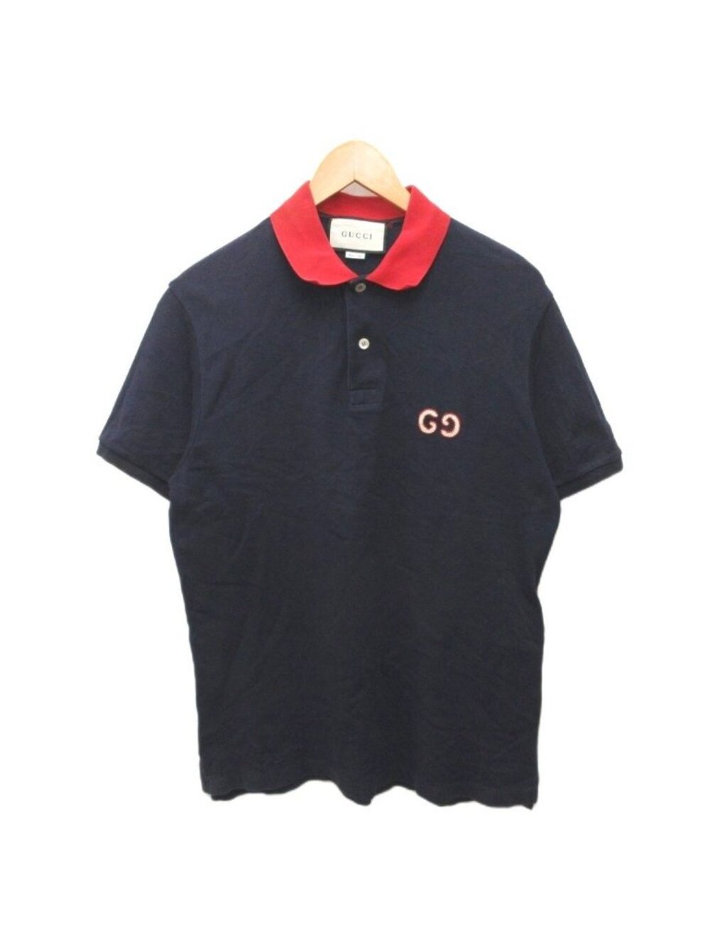 Gucci GG Logo Polo Shirt Short Sleeve Embroidery Cotton x S Navy